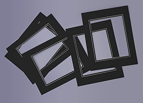 5 Pack Double mat 11x14 for 8x10 Photo Black Over Black