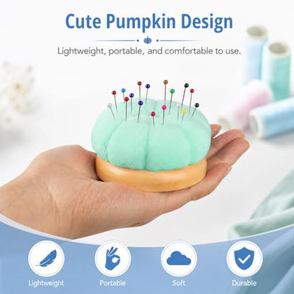 Wooden Base Pin Cushion for Sewing with 100 Plastic Head Pins