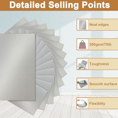 40 Sheets Silver Shimmer Cardstock 8.5 x 11 Metallic Paper 75lb (40 Count)