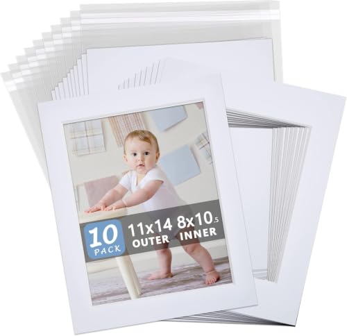 10 Pack White Mat Set 11x14 for 8.5x11 with White Core Bevel Cut