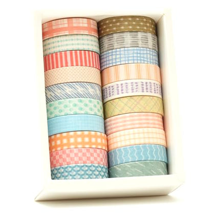 20 Rolls Basic Washi Tape Set Japanese Arts Adhesive Tapes Simple Patterns Decorative Masking Tape Sets for Craft (20 Count)