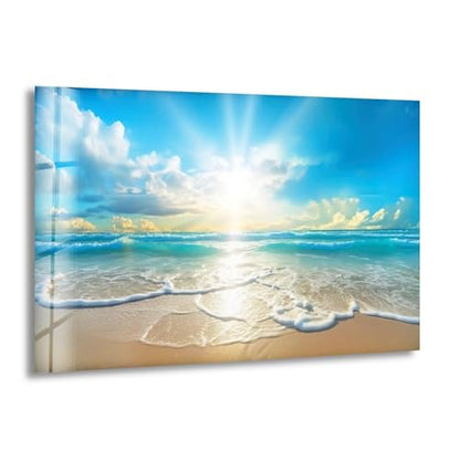 Round 31 5'' Beautiful Sunset & Ocean Glass Wall ArtTempered Glass Printing Wall Decor Large Wall Art Wall Hangings