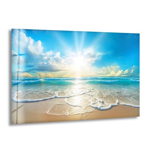 12Wx10H'' Beautiful Sunset & Ocean Glass Wall ArtTempered Glass Printing Wall Decor Large Wall Art Wall Hangings