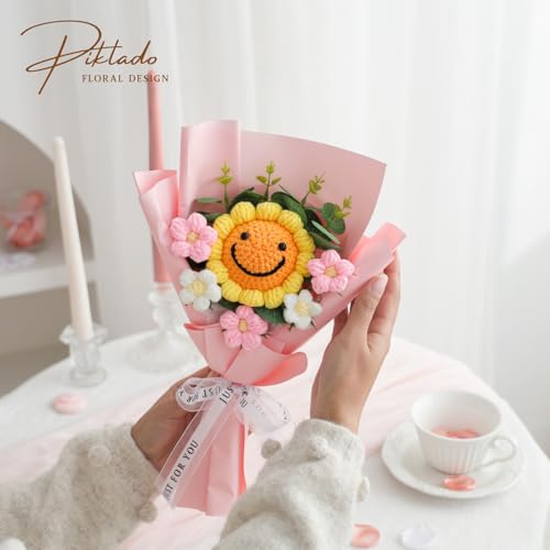 Hand Woven Flower Bouquet Finished（1pcs） for Mother Girlfriend Birthday Gift Wedding Decoration Crochet Artificial Flower