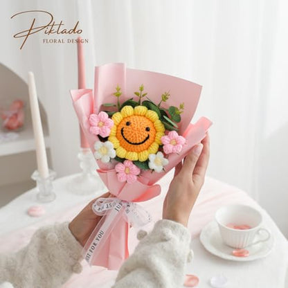Hand Woven Flower Bouquet Finished（1pcs） for Mother Girlfriend Birthday Gift Wedding Decoration Crochet Artificial Flower