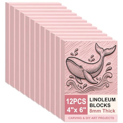 12pcs 4"x6" Pink Rubber Linoleum Blocks for Printmaking (12 Count)