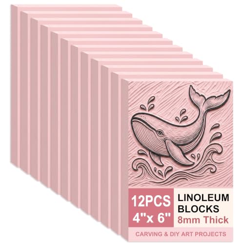 12pcs 4"x6" Pink Rubber Linoleum Blocks for Printmaking (12 Count)