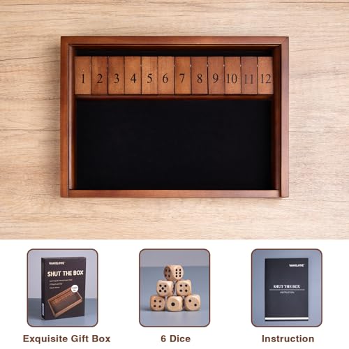Shut The Box Dice Game Wooden Board Table Math Game for 2 Players and Up
