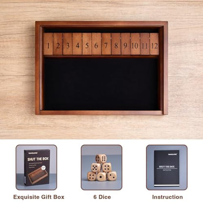 Shut The Box Dice Game Wooden Board Table Math Game for 2 Players and Up