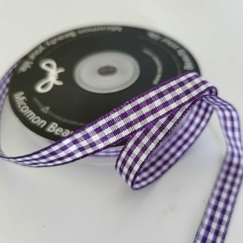 Dark Purple and White Woven Edge Plaid Ribbon 100% Polyester Gingham Ribbon 25 Yards Each Roll (75 Foot)