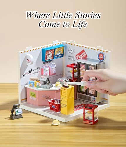 24 Hour Convenience Store DIY Miniature House Kit with Roof & LED Light