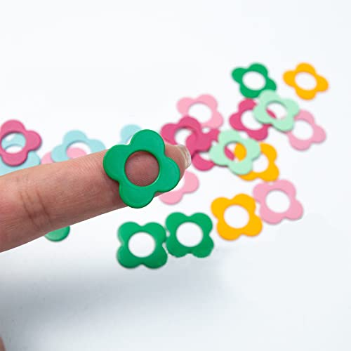 Multicolor Flower Shape Metal Stitch Markers Ring Mini Crochet Markers Knitting Markers for Weaving (24 Count)