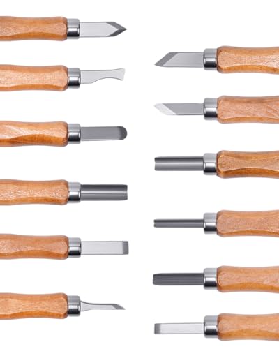12 Pack Linocut Wood Carving Tools Set Wood Carving Kit Whittling Gift (12 Count)