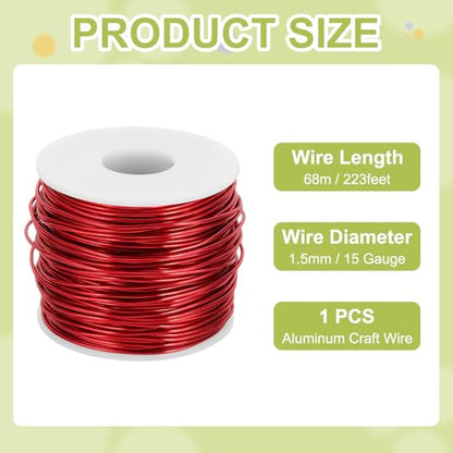 15 Gauge Anodized Aluminum Craft Wire 223 Ft 1.5mm Red