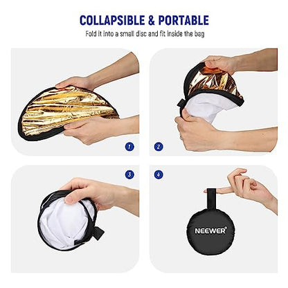 12 Inch 30 Centimeter Light Reflector Light Diffuser 5 in 1 Collapsible Multi Disc with Bag