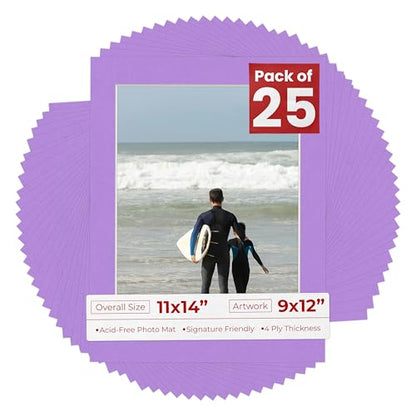 Pack of 25 Acid Free 11x14 Mats Bevel Cut for 9x12 Photos (25 Count)