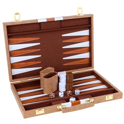 Backgammon Set 2 Players Classic Backgammon Sets for Adults Board Game with PU Leather Case Portable and Travel Backgammon Set