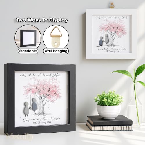 Personalized Couple Engagement Pebble Art Sign
