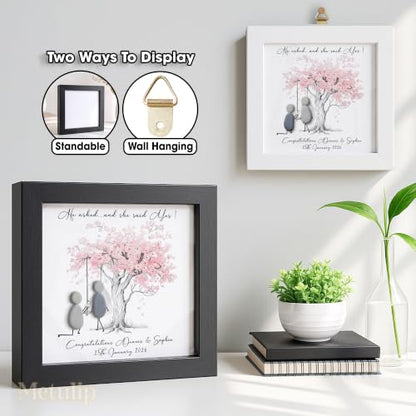 Personalized Couple Engagement Pebble Art Sign