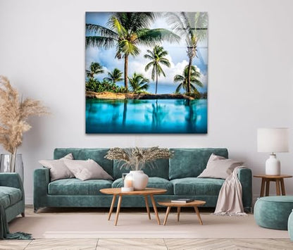 43Wx27H'' Island & Blue Sea Glass Wall ArtTempered Glass Printing Wall Decor Large Wall Art Wall Hangings