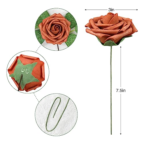 Burnt Orange Rose 25pcs Real Looking Artificial Flowers w (25 Count)