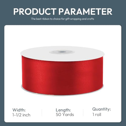 1-1/2" x 50 Yards Red Satin Ribbon Crafts Gift Wrapping (150 Foot)