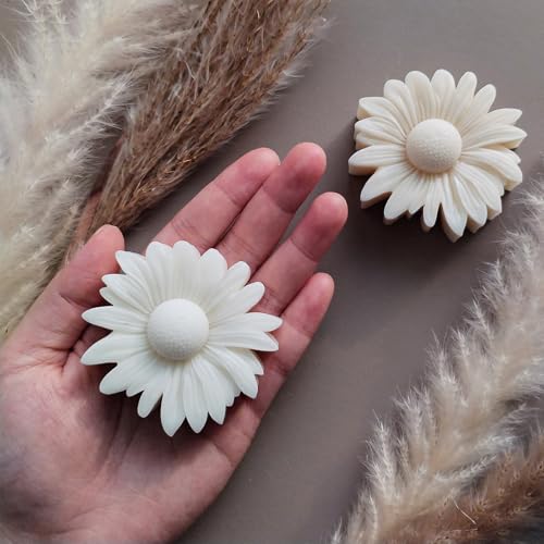 2PCS Thick Daisy Flower Candle Molds for Candle Making Daisy Flower Silicone Fondant Chocolate Cake Decor Molds 3D Floral Resin Candle Soap Polymer Clay Mold DIY Art Craft Table Home Decor (2 Count)
