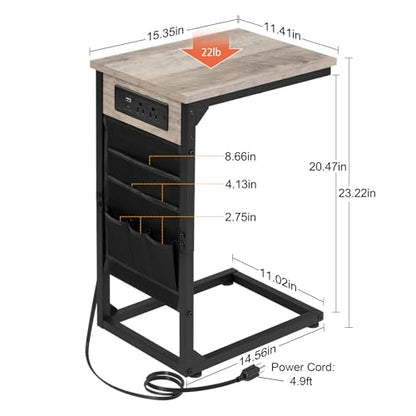 C Shaped End Table with Charging Station (2 Count)