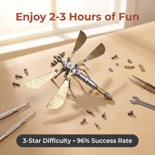 3D Metal Puzzle Kit for Adults Teens Steampunk Dragonfly 140+ Pcs Mechanical Assembly Models 3 Hours to Build Ideal for Gifts and Decorations