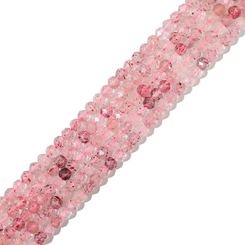 Natural Strawberry Crystal Beads 4x2mm 120pcs Faceted Rondelle Loose Semi Gemstone Beads for Jewelry Making Design (120 Count)