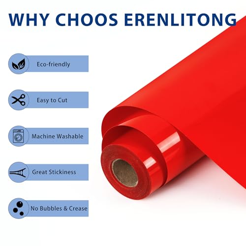 RENLITONG Red Iron on Vinyl 12Inch by 50ft Roll Heat Transfer Vinyl for T