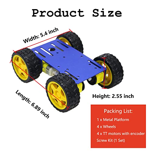 4wd Robot Car Chassis Kit with Metal Robotic Frame & 4pcs TT Encoder DC Motor for Arduino