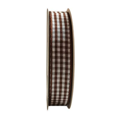 Brown and White Gingham Ribbon Buffillo Gingham Ribbon 25 Yards Each Roll 100% Polyester (75 Foot)
