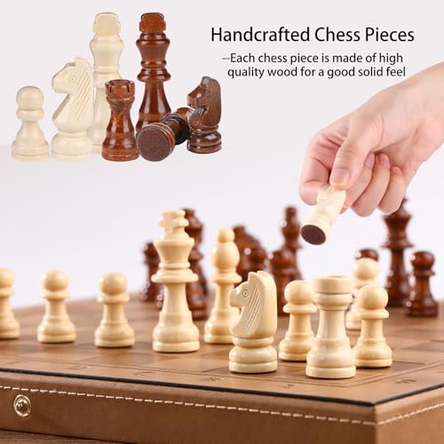 15" Leather Magnetic Chess Set and Checkers Set 2