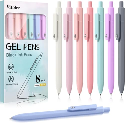 8 Pack Pens 0.5mm Black Ink Gel Pens
