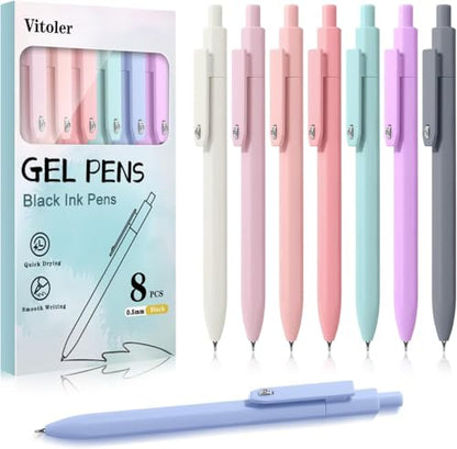 8 Pack Pens 0.5mm Black Ink Gel Pens