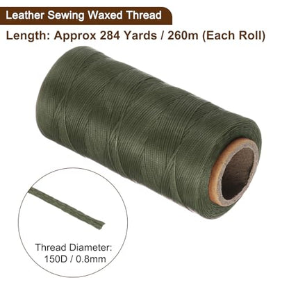 150D 0.8mm Flat Waxed Thread 284 Yards Polyester Leather Sewing Waxed String Hand Stitching Waxed Cord for Leather Stitching Sewing Bookbinding DIY Craft Dark Green