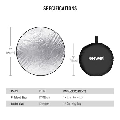 51 Inch 130 Centimeter Light Reflector Diffuser 5 in 1 Foldable