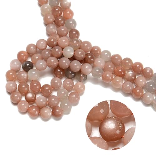 94Pcs (2Pcs/Set) 8mm Multi-Color Peach Moonstone Smooth Round Beads Natural Stone Beads AAA Grade Premium Round Gemstone Genuine Real Stone Loose for DIY Bracelet Jewelry String Making (96 Count)