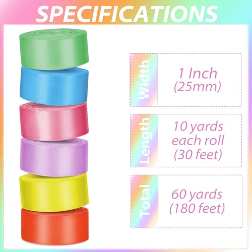 1 Inch Rainbow Satin Ribbons for Crafts