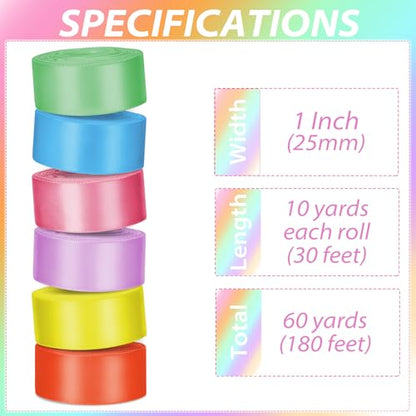 1 Inch Rainbow Satin Ribbons for Crafts