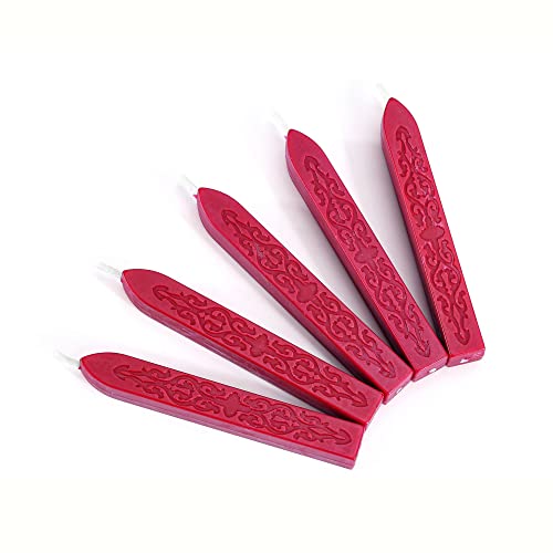 5Pcs Wine Red Sealing Wax Sticks with Wicks for Wax Seal Stamp (5 Count)