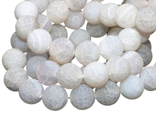 45pcs Adabele Natural Frosted Weathered White Agate Gemstone 8mm Round Beads (47 Count)