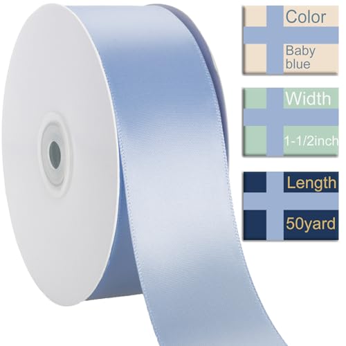 1-1/2 Inch Baby Blue Ribbon 50Yards – Perfect for Gift Wrapping