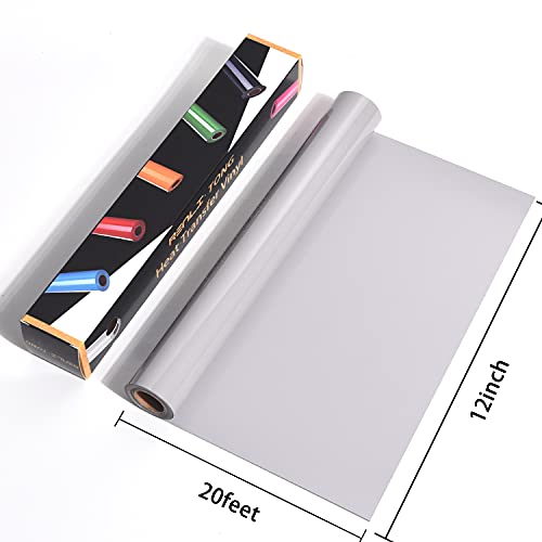RENLITONG Grey Iron on Vinyl 12Inch by 20ft Roll Heat Transfer Vinyl for T