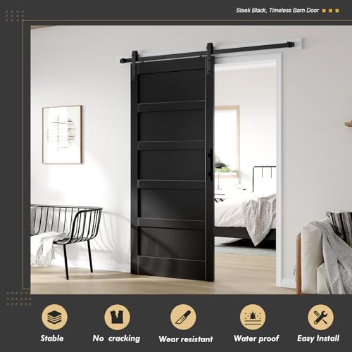 36x84 inch Black Barn Door with 6.6FT Hardware Kit