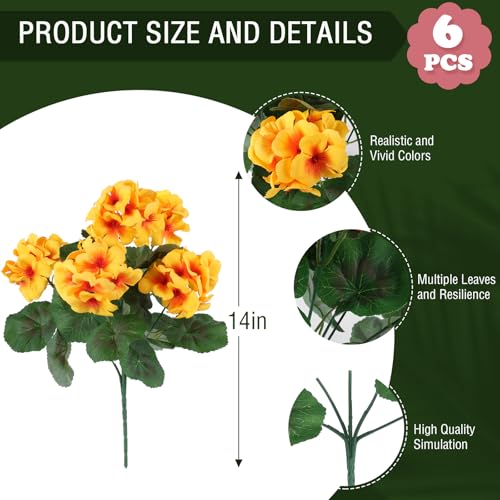 6 Pcs Artificial Geranium Flowers for Outdoors Geranium Silk Flowers Outdoor UV Resistant Garden Plants Faux Flowers for Home Kitchen Table Centerpieces Decor