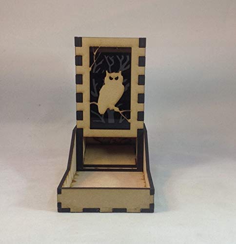 Owl Mini Dice Tower v1 Smoke Acrylic Window Laser Cut MDF Unique Gift