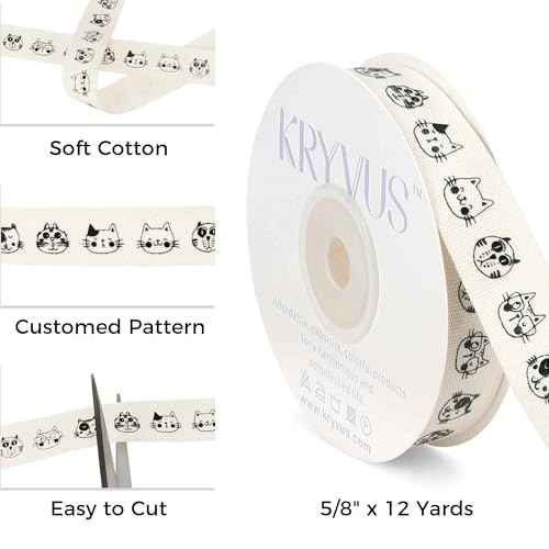 Cotton Ribbon with Cat Faces 5 (36 Foot)