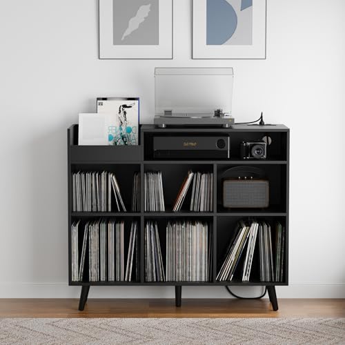 Large Record Player Stand with Vinyl Storage Cabinet